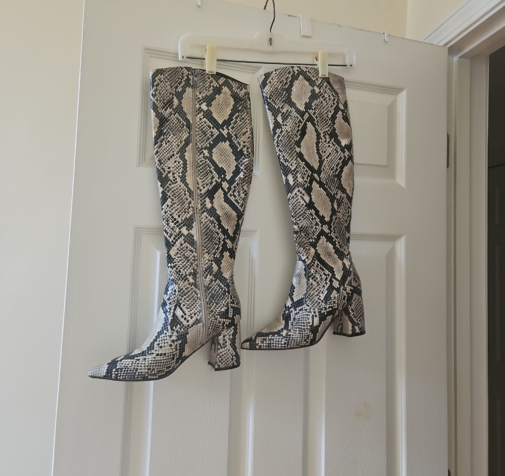 Marc Jacobs Black and White Snakeskin Over the Knee Boots
